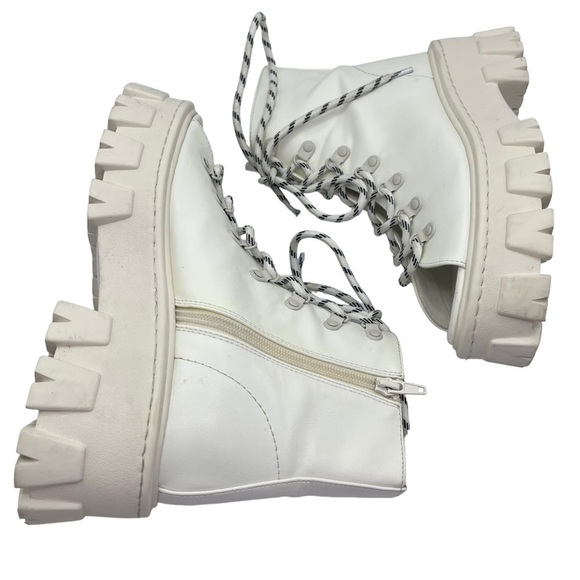 Moussy Open Toe Chunky Boots White Lace Up Ankle US 7 Combat Style - Picture 7 of 16